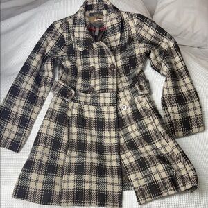 Epic Threads Brown & Cream Plaid Wool Double-Breasted Women's Coat - XL